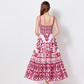 Summer Dress Women Runway Rose Flower Bohemian Spaghetti Strap Floral Print Backless Vacation Party Maxi Dresses